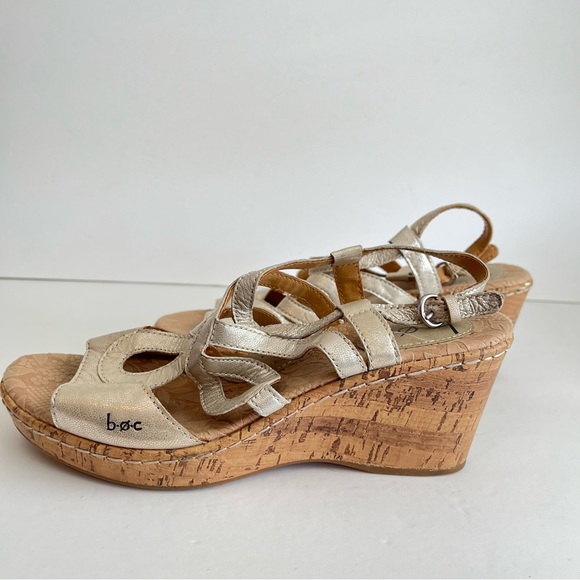 B.O.C. Gold Jayna Cork Wedge Platform Leather Sandals Boho Sz 8 - Picture 2 of 9